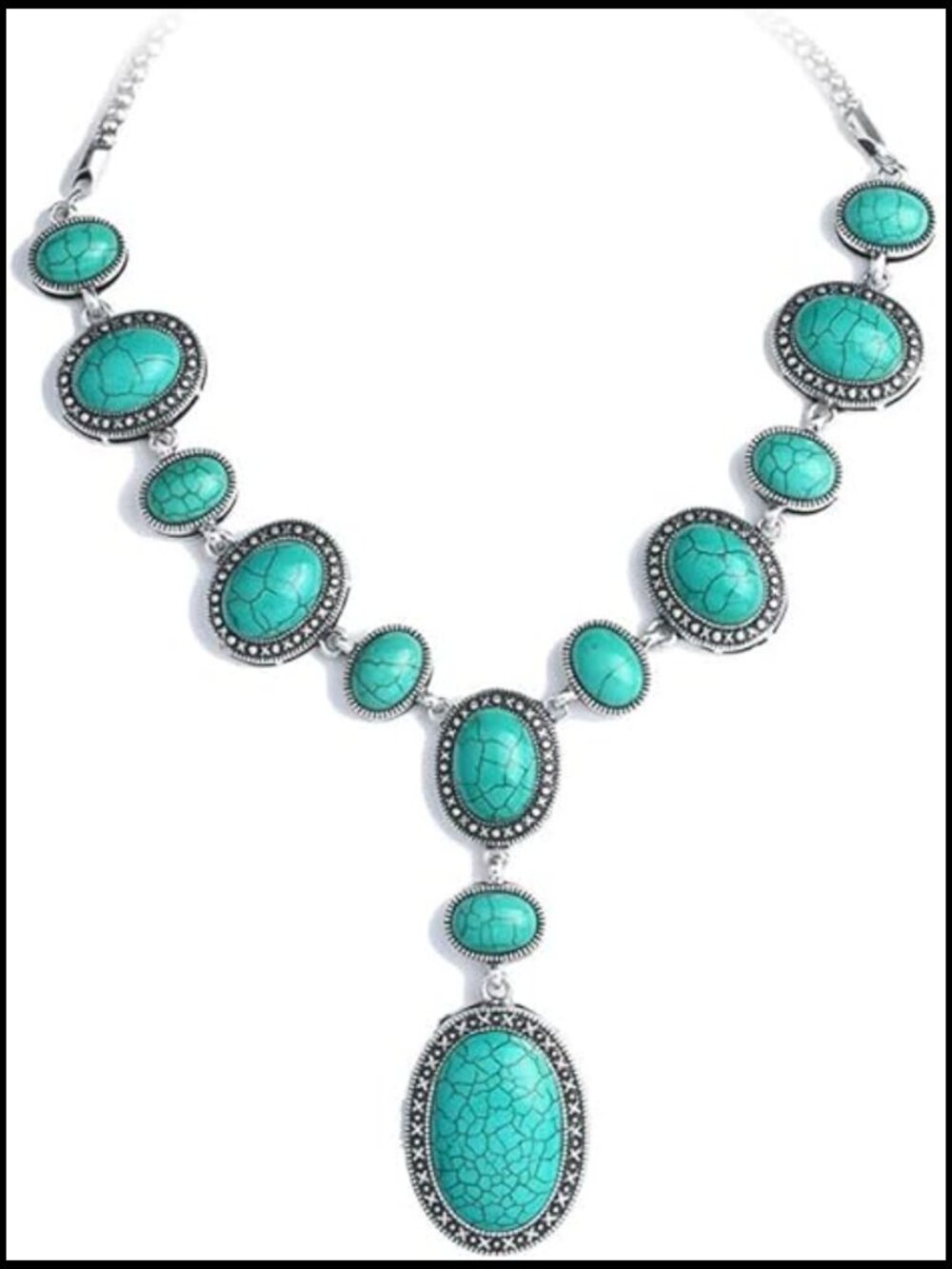 Turquoise Y-Shaped Necklace Boho Western Pendant Handmade Beaded Long Chain